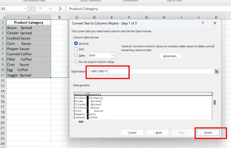 Split Cells in Excel