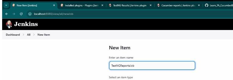 create a new testng job in jenkins