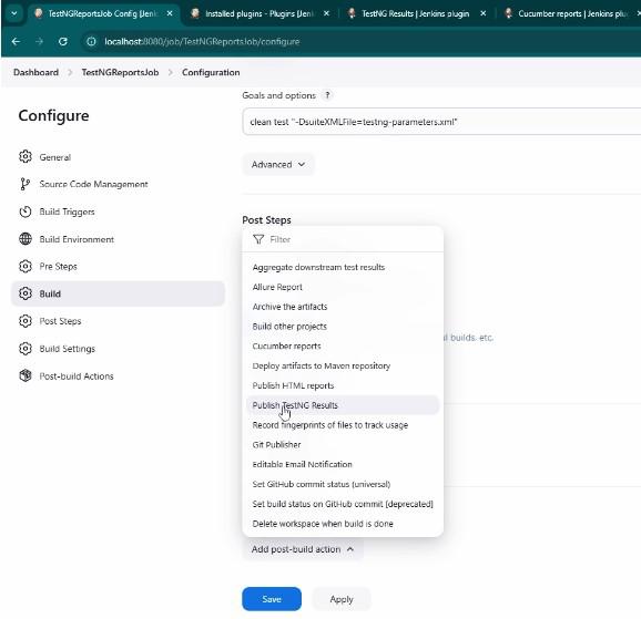 Select Publish TestNG Results