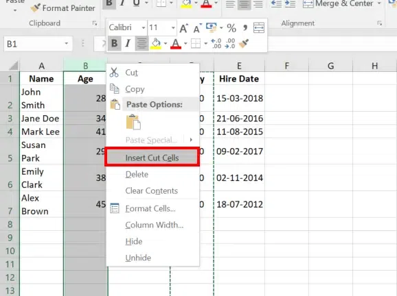 Swap Columns in Excel