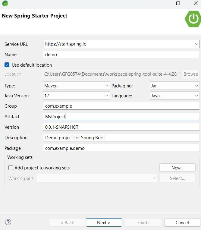CreatingSpringBootProjectInSTS