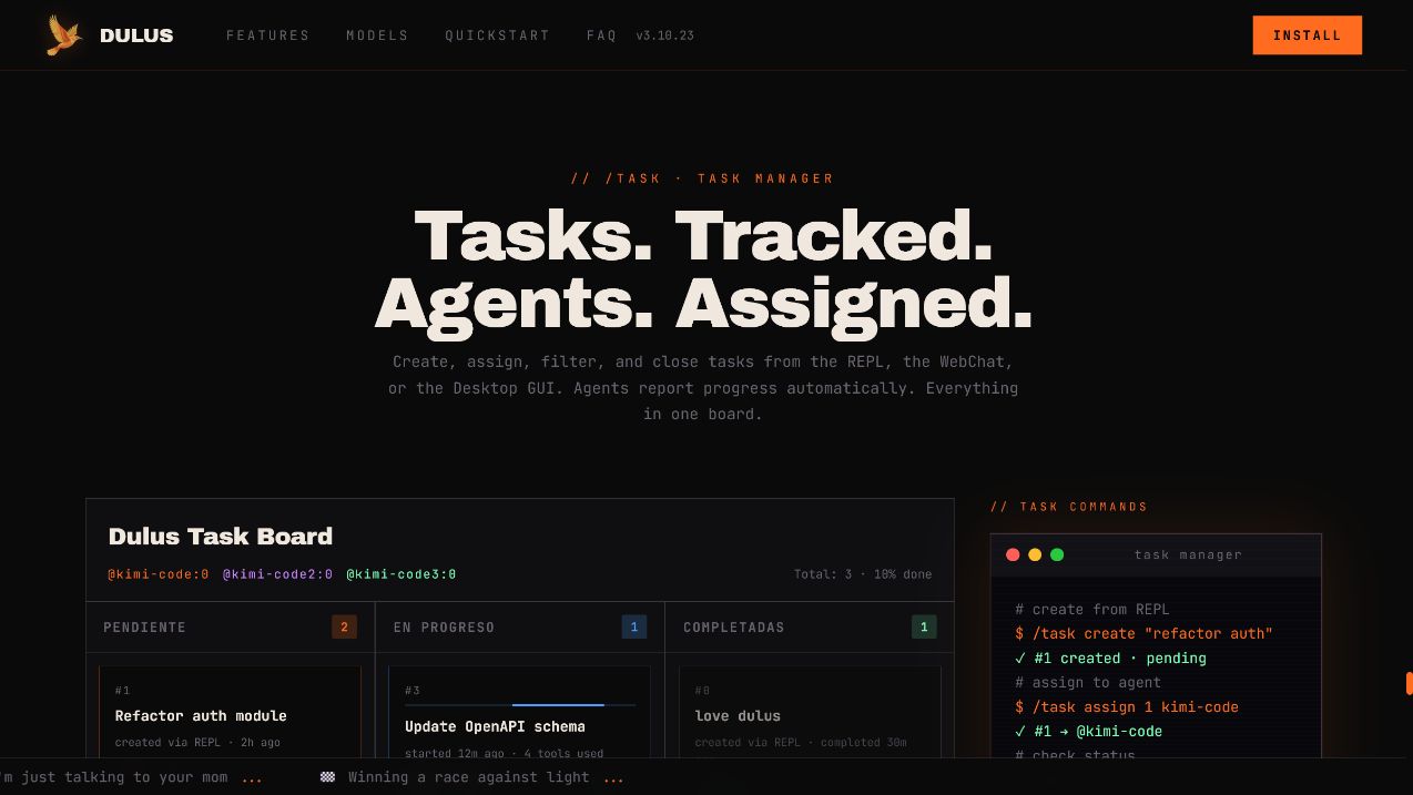 Dulus task board with assigned agents