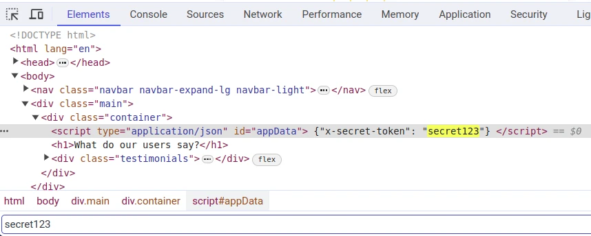 capture of token lookup in elements devtools