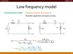 HCMUT / 2017
Dr. DungTrinh
Low frequency model
10
Low frequency model: - Coupling capacitors are present.
- Parasitic capacit