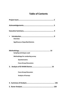 Table of Contents
Project team………………………………………………………………………… 2
Acknowledgements……………………………………………………………… 3
Executive Summary…