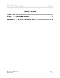 Raytheon Polar Services
RFP – Antarctic Research and Supply Vessel
5 Dec 2007
Table of Contents
TIME CHARTER