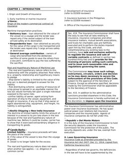 CHAPTER 1 – INTRODUCTION
I. Origin and Growth of Insurance
1. Early maritime or marine insurance
Vance:
Origin of the modern