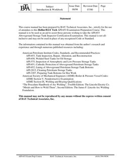 API-653 Exam Prep Course
BAY Technical Associates, Inc.
(610) 594-9036
Issue Date
Revision Date
Page
08/98
07/00
Su