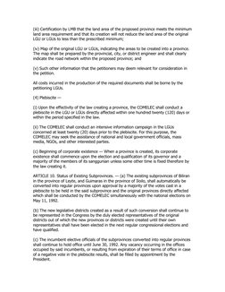 (iii) Certification by LMB that the land area of the proposed province meets the minimum
land area requirement and that its