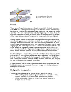 a)
b)
a) Large diameter electrode
b) Small diameter electrode
Causes
These types of imperfection are more likely in consuma