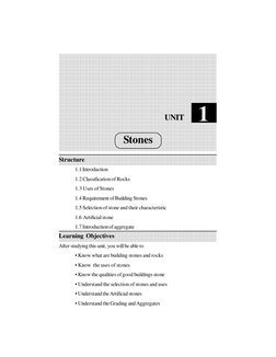 Structure
1.1 Introduction
1.2 Classification of Rocks
1.3 Uses of Stones
1.4 Requirement of Building Stones
1.5 Selection