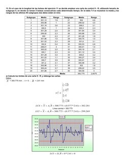 13. En el caso de la longitud de las bolsas del ejercicio 11 se decide emplear una carta de control X - R, utilizando tamaño