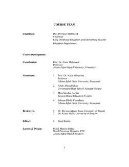 3
COURSE TEAM
Chairman:
Prof Dr Nasir Mahmood
Chairman
Early Childhood Education and Elementary Teacher
Educa