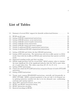 v
List of Tables
2.1
Summary of several ISAs’ support for desirable architectural features. . . . . . .
14
3.1
RV32I opcode m
