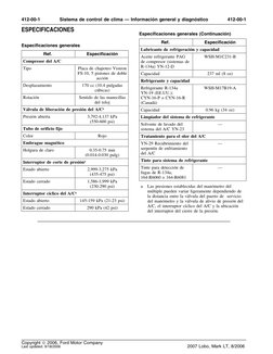 412-00-1
412-00-1
Sistema de control de clima — Informaci´on general y diagn´ostico
Especificaciones generales (Continuaci´on
