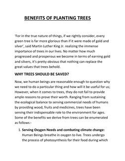 BENEFITS OF PLANTING TREES
‘For in the true nature of things, if we rightly consider, every
green tree is far mor
