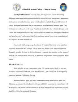 Aklan Polytechnic College - College of Nursing
6
A malignant brain tumor is usually rapid-growing, invasive and l