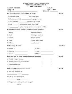 ATOMIC ENERGY EDUCATION SOCIETY
TERM-I EXAMINATION (2017-18)
PRACTICE SHEET
SUBJECT – ENGLISH
Marks-80
CLAS
