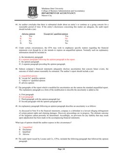 Mindanao State University
College of Business Administration and Accountancy
DEPARTMENT OF ACCOUNTANCY
Marawi City
44. An aud