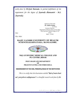 work done by Dr.Jyoti Baswade, in partial fulfillment of the
requirement for the degree of Ayurveda dhanwantri - M.S.
(Ayur