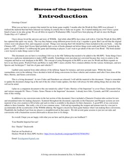 Heroes of the Imperium
A living conversion document by Eric A. Duckworth
Introduction
Greetings Citizen!
What you