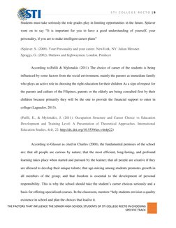 S T I C O L L E G E R E C T O | 9
THE FACTORS THAT INFLUENCE THE SENIOR HIGH SCHOOL STUDENTS OF STI COLLEGE RECTO IN CH