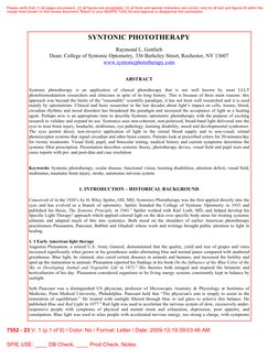 SYNTONIC PHOTOTHERAPY
Raymond L. Gottlieb
Dean: College of Syntonic Optometry, 336 Berkeley Street, Rochester, NY 13607