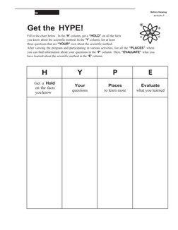Before Viewing
Activity 1
Name
Get the HYPE!
Fill in the chart below. In the ‘H’ column, get a “HOLD” on all the facts
you