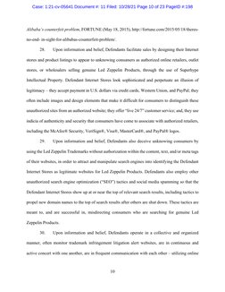 10
Alibaba’s counterfeit problem, FORTUNE (May 18, 2015), http://fortune.com/2015/05/18/theres-
no-end- in-sight-for-aliba