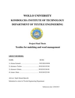 WOLLO UNIVERSITY
KOMBOLCHA INSTITUTE OF TECHNOLOGY
DEPARTMENT OF TEXTILE ENGINEERING
Project Fina