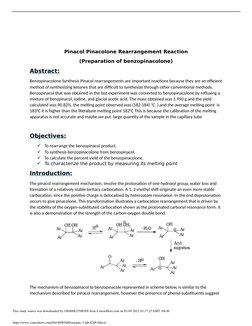 Pinacol Pinacolone Rearrangement Reaction
(Preparation of benzopinacolone)
Abstract:
Benzopinacolone Synthesis Pinacol rear