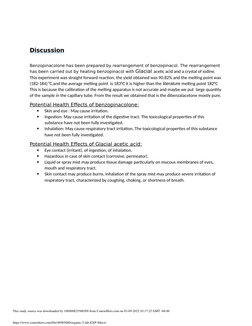 Discussion
Benzopinacolone has been prepared by rearrangement of benzopinacol. The rearrangement
has been carried out by hea