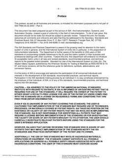 − 3 −
ISA-TR84.00.02-2002 - Part 3
Preface
This preface, as well as all footnotes and annexes, is included for information pu