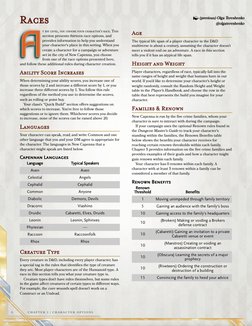 Races
Races
AAAAAAAAA
t 1st level, you choose your character's race. This
section presents thirteen race options, and
provide