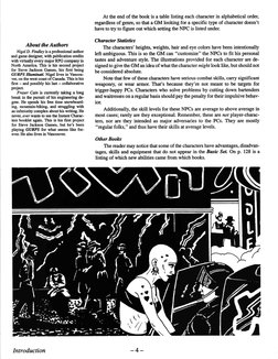 At the end of the book is a table listing each character in alphabetical order,
regardless of genre, so that a GM looking fo