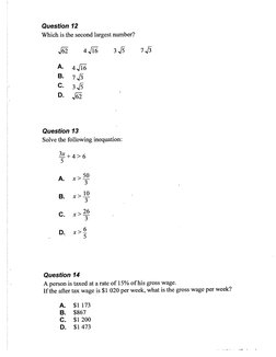 Question 12
Which is the second largest number?
J62
4$6
3$
A.
4$6
B. 7$
c. 3$
D.
J62
Question 13
Solve the follow