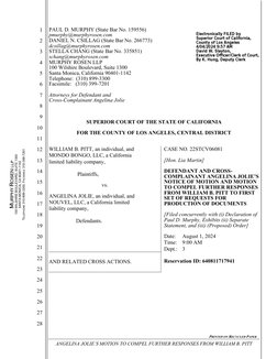 PRINTED ON RECYCLED PAPER
ANGELINA JOLIE’S MOTION TO COMPEL FURTHER RESPONSES FROM WILLIAM B. PITT
1
2
3
4
5
6
7
8