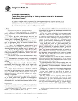 Designation: A 262 – 01
Standard Practices for
Detecting Susceptibility to Intergranular Attack in Austenitic
Stainless Steel