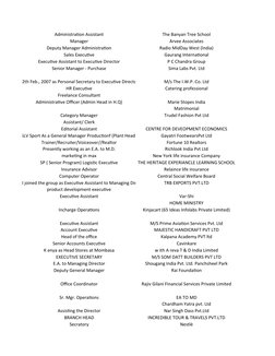 Administration Assistant
The Banyan Tree School
Manager
Arvee Associates
Deputy Manager Administration
Radio MidDay West (Ind