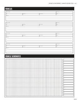 MUTANTS & MASTERMINDS™ CHARACTER RECORD FOLIO
VEHICLE NAME
POINT COST
SIZE
STRENGTH
TOUGHNESS
SPEED
FEATURES
VEHICLE NAME
P