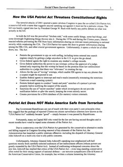 Social Chaos Survival Guide
3
How the USA Patriot Act Threatens Constitutional Rights
The terrorist attacks of 200 I spurr