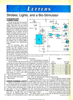Strobes, Lights, and a Bio -Stimulator
STROBOSCOPE
CORRECTIONS
For any of you who have built the
Solid -State Stroboscope