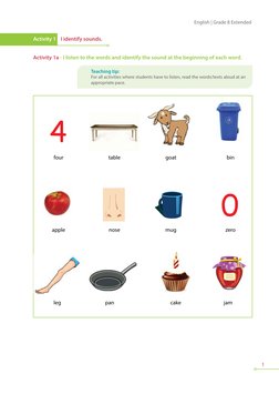 English | Grade 8 Extended
1
Activity 1a - I listen to the words and identify the sound at the beginning of each word.
four