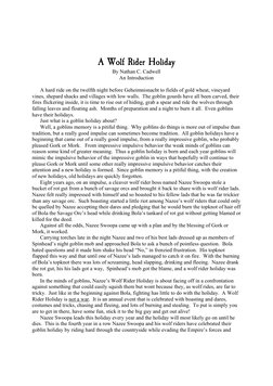 A Wolf Rider Holiday
By Nathan C. Cadwell
An Introduction
A hard ride on the twelfth night before Geheimnisnacht t