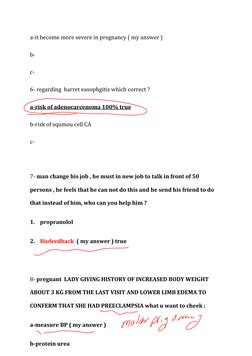 a-it become more severe in pregnancy ( my answer )
b-
c-
6- regarding barret easophgitis which correct ?
risk of adenocarcen