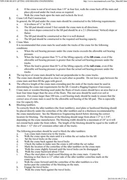 d. If the crane is out of level more than 1/8” in four feet, walk the crane back off the mats and
place plywood under