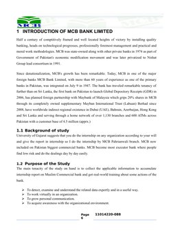 1 INTRODUCTION OF MCB BANK LIMITED
Half a century of comptitively framed and well located heights of victory by installing qu