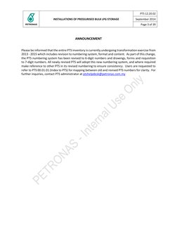 INSTALLATIONS OF PRESSURISED BULK LPG STORAGE
PTS 12.20.02
September 2014
Page 3 of 39
ANNOUNCEMENT
P