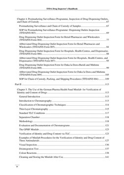 TFDA Drug Inspector’s Handbook
iv
Chapter 4. Postmarketing Surveillance Programme, Inspection of Drug Dispensing Outlets,