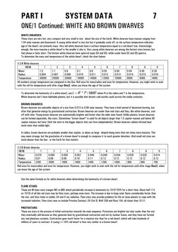 PART I
SYSTEM DATA
7
ONE/1 Continued: WHITE AND BROWN DWARVES
WHITE DWARVES:
These stars are very hot, very compact and very